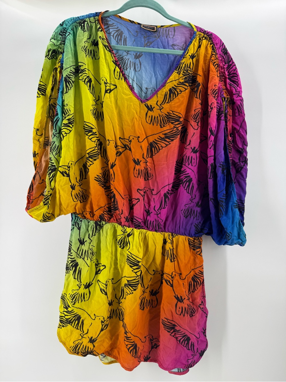 Kurt Geiger London Rainbow Gradient Tropical Bird Tunic Swim Cover Up szM